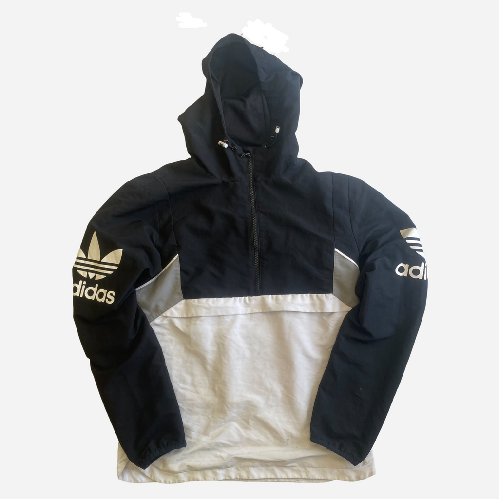 Adidas Vintage Hoodie White Blue Size XS